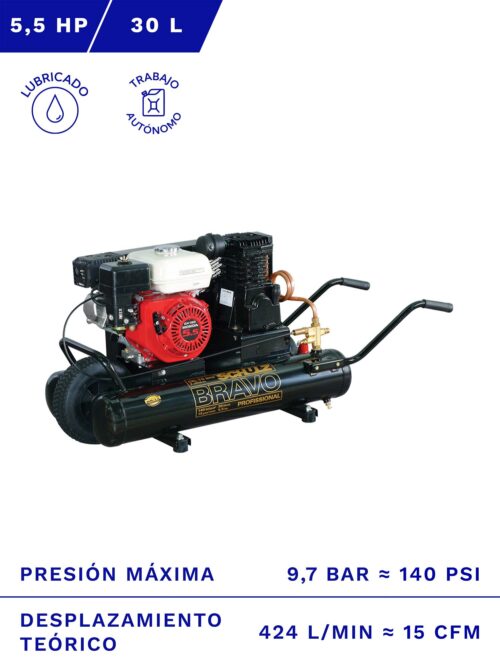 COMPRESOR AUTÓNOMO GASOLINA SCHULZ CSL-15BR GX 30L 8.5BAR 15CFM frente