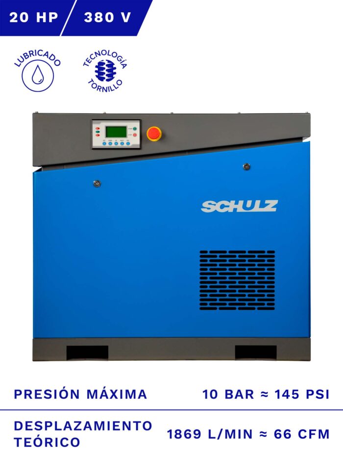 COMPRESOR DE TORNILLO SCHULZ 20HP 10BAR 66CFM frente