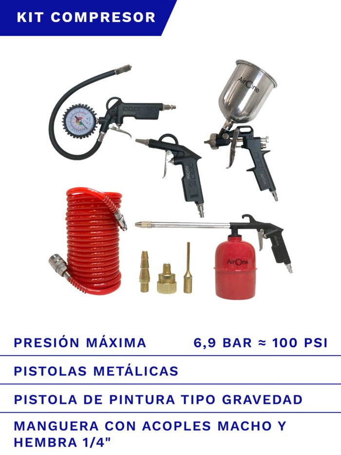 KIT ACCESORIOS PARA COMPRESOR 8 PZS AIRONE GRAVEDAD FRENTE