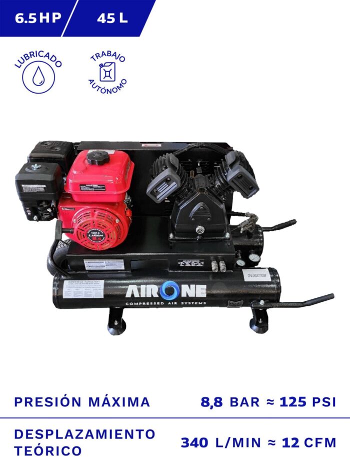 COMPRESOR AUTÓNOMO GASOLINA AIRONE 6.5HP 45L 8.8BAR 12CFM