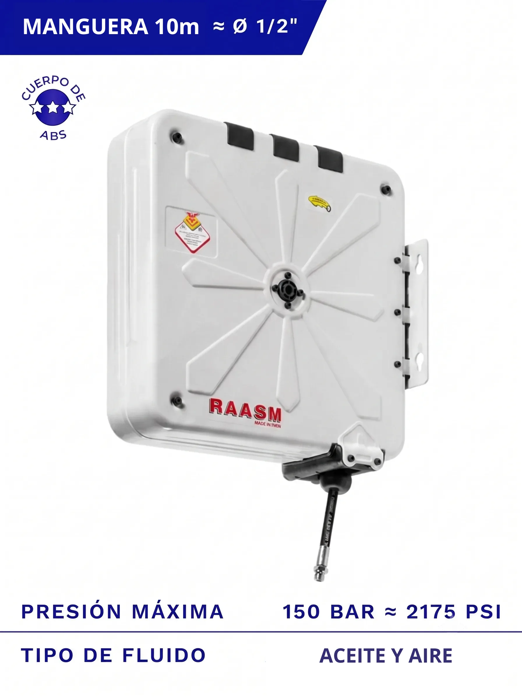 ENROLLADOR DE MANGUERA PARA ACEITE Y AIRE RAASM 10M 150 BAR